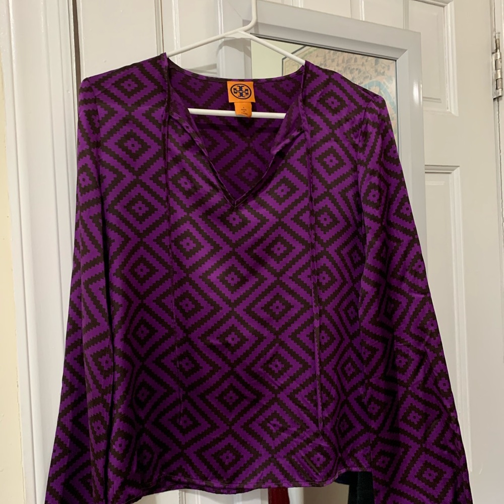 Tory Burch 100% silk long sleeve purple top